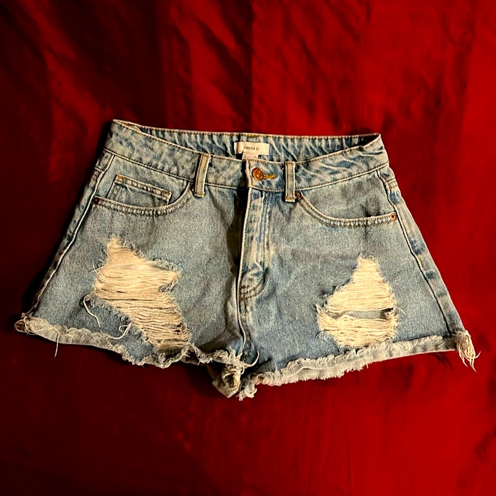 Forever 21 Blue Distressed Jean Shorts